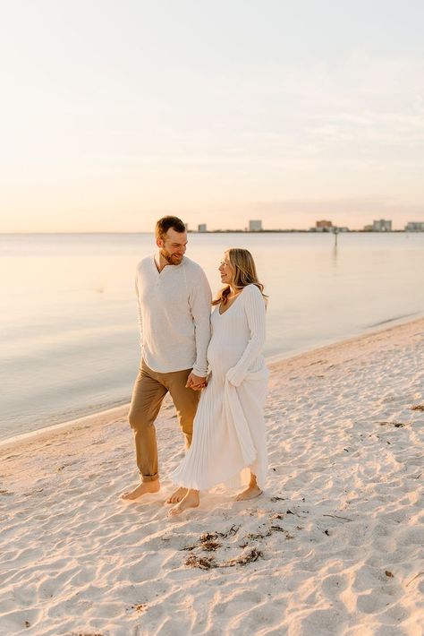 Sunset Maternity Session on the beach in Tampa Florida Beach Maternity Photos Winter, Spring Beach Maternity Photos, Winter Beach Maternity Photoshoot, Florida Maternity Pictures, Winter Beach Maternity Photos, Sunset Beach Maternity Photos, Pregnancy Announcement Photos Beach, Babymoon Photoshoot, Pregnancy Beach Photoshoot