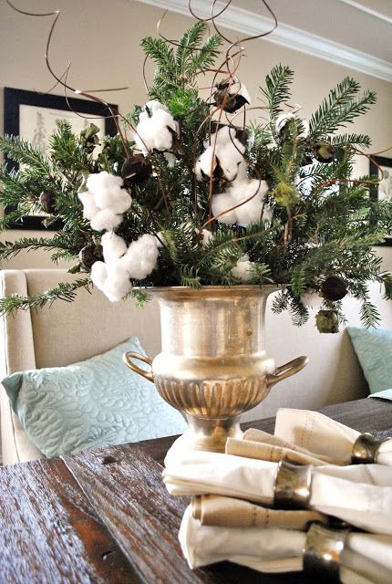 10 Cozy DIY Cotton Balls And Plant Crafts For Winter Cotton Arrangements, Southern Christmas Decor, Greens Arrangement, Christmas In The South, Bucket Centerpiece, Cotton Bolls, Snow Balls, Southern Christmas, Cotton Decor