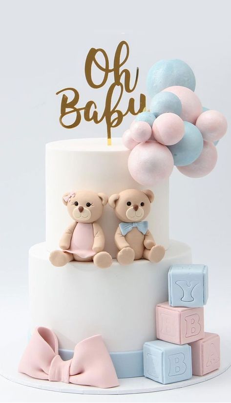 Toblerone Cake Design, Baby Pink Cake Ideas, Baby Shower Cake Designs Pink And Blue, Baby Shower Ideas Pastel Colors, Oh Baby Cake Ideas, Baby Gender Cake Ideas, Boy Or Girl Cake Ideas, Pink And Blue Baby Shower Cake, Cake For Baby Shower Ideas