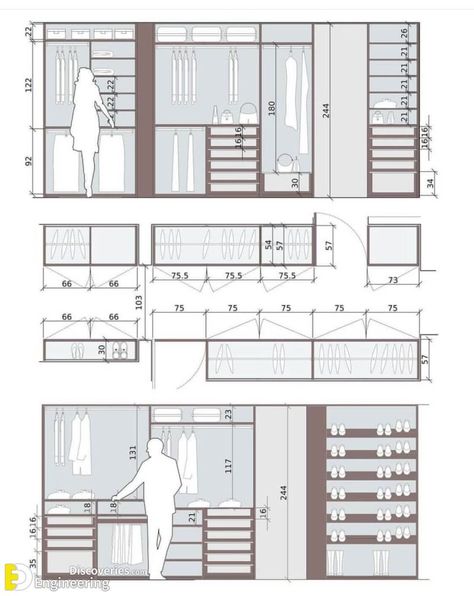 35 Standard Wardrobe Dimension Ideas - Engineering Discoveries Closet Organization Designs, Closet Dimensions, Wardrobe Dimensions, Dressing Room Closet, Walking Closet, Walk In Closet Design, Closet Design Layout, Wardrobe Interior Design, Closet Layout