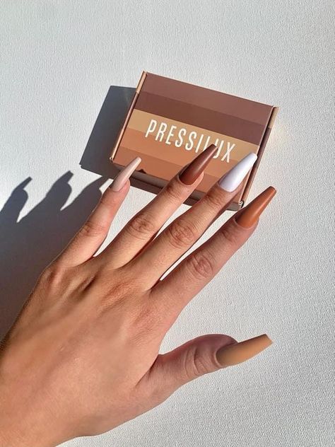 Shades Of Nude Nails, White And Brown Nails, Brown And White Nails, Toned Aesthetic, Shades Of Nude, Brown Acrylic Nails, Brown Nails Design, Nails Brown, Luxury Press On Nails