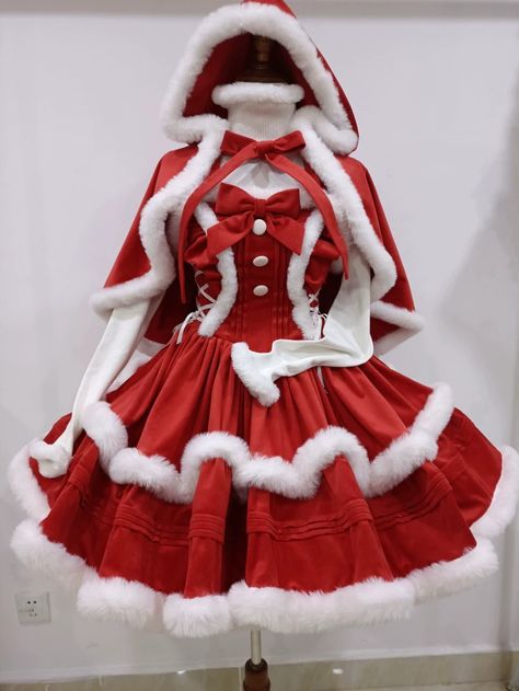 Christmas Clothing Drawing, Cute Santa Dresses, Christmas Aesthetic Clothing, Christmas Cosplay Anime, Unique Christmas Outfits, Christmas Oc Ideas, Christmas Elf Outfit Aesthetic, Christmas Outfits Aesthetic Dresses, Cute Santa Outfit For Women