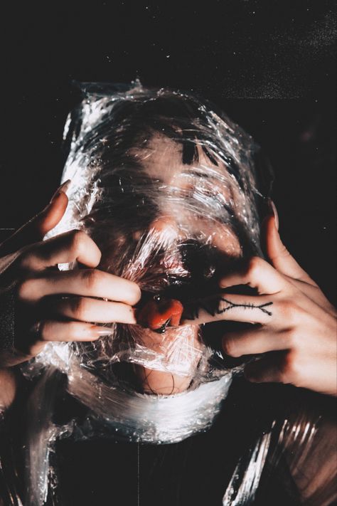 Plastic Bag Over Head Photography, Plastic Wrap Photography, Plastic Sheet Photoshoot, Plastic Wrap Photoshoot, Uncomfortable Photography, Pollution Photoshoot, Plastic Pollution Photography, Pollution Aesthetic, Plastic Pollution Art