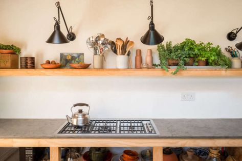 Kitchen of the Week: A London Architect's Sky-Lit Compact Kitchen - Remodelista Single Kitchen, Japan Kitchen, Kitchen Fan, Plywood Kitchen, Victorian Fireplace, Plywood Cabinets, Limestone Tile, Herringbone Tile, Compact Kitchen