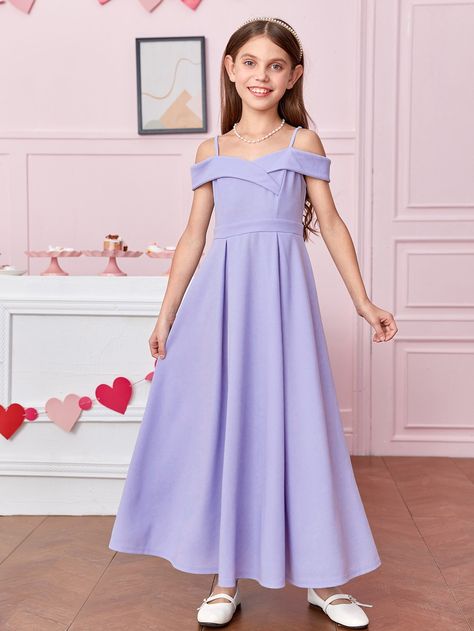 Lilac Purple Party Collar Short Sleeve Knitted Fabric Plain A Line Embellished Slight Stretch  Tween Girls Clothing Girls Purple Dress, Kids Prom Dresses, Pastel Color Dress, Silk Formal Dress, Purple Girls Dress, Light Purple Dress, Blue Colour Dress, Purple Wedding Dress