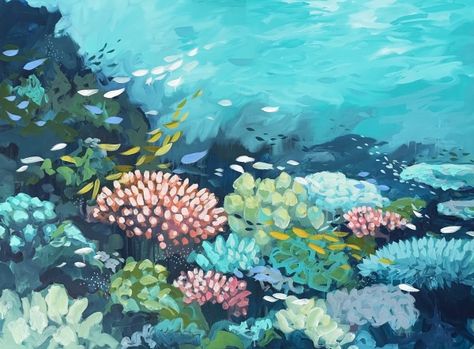 Art by Clair Bremner | Artwork Archive Coral Reef Drawing, Clair Bremner, Coral Painting, Aquatic Art, Ocean Drawing, Underwater Painting, Underwater Art, Ebb And Flow, Impressionism Art