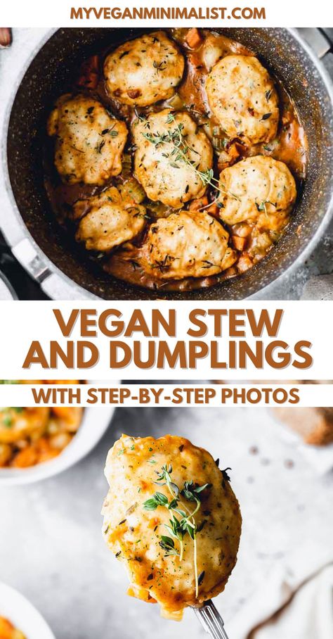 Simple Vegan Fall Recipes, Vegan Dumpling Stew, Vegan Stew With Dumplings, Hearty Vegan Recipes, Vegetarian Stew And Dumplings, Vegan Stew And Dumplings, Vegan Stew Crockpot, Vegan Fall Crockpot Recipes, Vegetarian Stew Crockpot