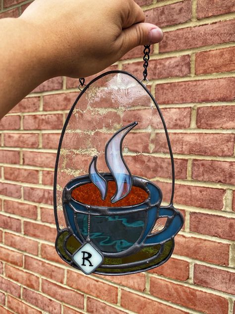 Coffee Stained Glass Pattern, Coffee Cup Stained Glass Patterns, Stained Glass Tea Cup, Stained Glass Cocktail, Stained Glass Coffee Cup, 3d Stained Glass Projects, Stained Glass Mosaic Art, Diy Stained Glass Window, Stained Glass Night Lights