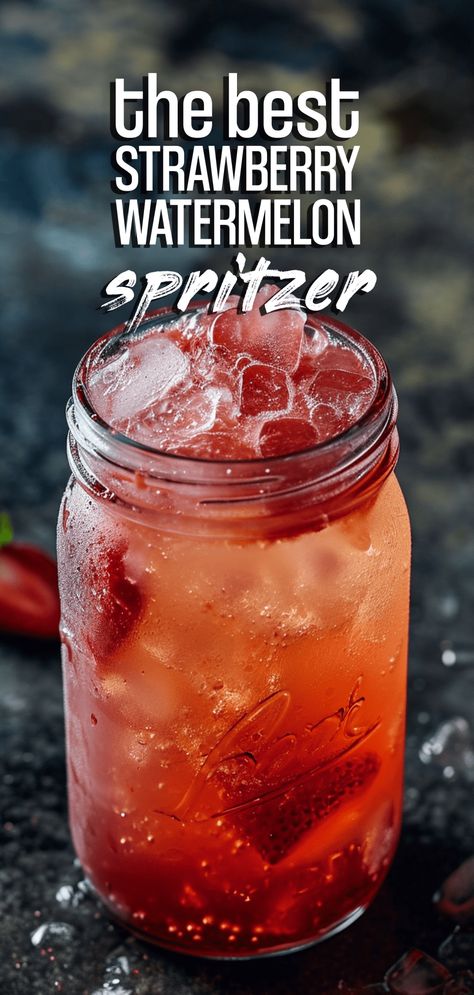 Strawberry Watermelon Spritzer [10 Minutes] – Chasety Watermelon Strawberry Drink, Watermelon Spritzer, Spritzer Drink, Cucumber Cocktail, Spritzer Recipes, Frozen Watermelon, Fresh Mint Leaves, Lime Wedge, Mint Leaves