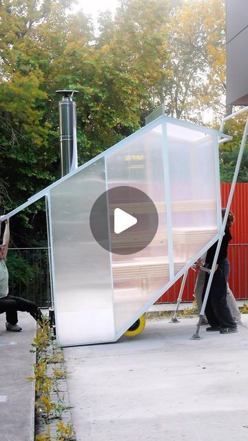 FRIEDRICH GERLACH on Instagram: "We created a unique mobile sauna that’s easy to transport without a vehicle. Heating up to an impressive 110°C with just a wood stove, this sauna is built with lightweight plastic walls, allowing it to be maneuvered by just three people. Perfectly sized for an urban parking spaces.
Project by: @sophiarrr @emil.loeber @friedrich_gerlach 
#sauna #outdoorsauna #mobilesauna #portablesauna #urbanoasis" Sauna Mobile, Mobile Sauna, Sauna Diy, Portable Sauna, Outdoor Sauna, Urban Oasis, Back Garden, A Wood, Wood Stove