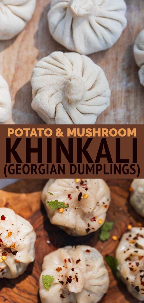 Georgian Dumplings, Boiled Dumplings, Dumplings From Scratch, Stuffed Dumplings, Recipe With Mushrooms, Georgian Restaurant, Lentil Meatballs, Vegan Dumplings, Potato Filling