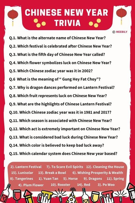 You think you know everything about Chinese New Year? Wait no more and take the ultimate Chinese New Year Trivia questions & answers quiz. #Worksheet  #Chinese New #Chinese_New_Year #Trivia #questions  #answers #quiz Lunar New Year Games For Kids, Chinese New Year Games For Adults, Lunar New Year Games, Kahoot Questions, Chinese New Year Games, New Year Questions, Chinese New Year Facts, Lunar Dragon, Chines New Year