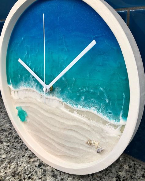 12 inch beach clock. Work has been busy and I love what I do. This baby is on Etsy. Etsy: WayneWaves #resin #resinart #clock #beach #decor #florida #texas #fyi #fyp #fypage Resin Clock With Photo, Resin Clock On Mdf, Beach Clock Resin, Rectangle Resin Clock, Sea Resin Wall Clock, Resin Art, Florida, Clock