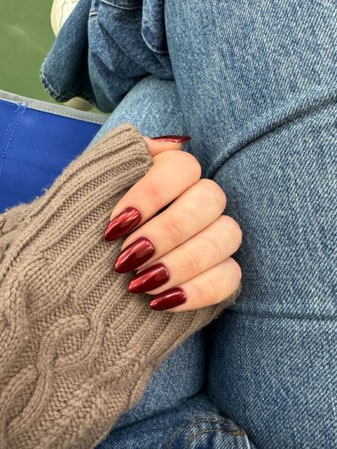 Deep red chrome Red Chrome Nails Short Square, Chrome Nails Burgundy, Chrome Dark Red Nails, Chrome Maroon Nails, Wine Red Chrome Nails, Chrome Red Nails Designs, Berry Chrome Nails, Deep Red Chrome Nails, Cranberry Chrome Nails