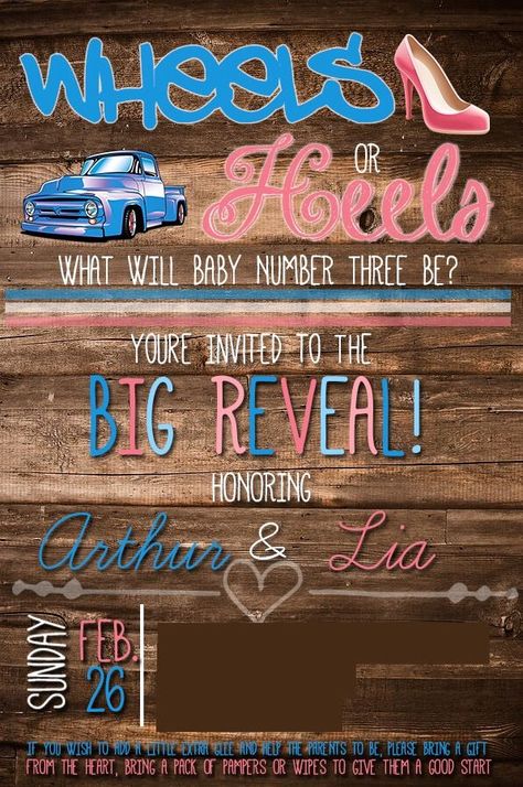 Wheels Or Heels Gender Reveal, Baby Oc, Gender Reveal Ideas For Party, Gender Surprise, Motocross Baby, Glitter Gender Reveal, Gender Reveal Party Food, Gender Reveal Box, Gender Reveal Baby Shower Themes