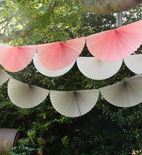 Paper Fan Bunting Garland Paper Fan Decor, Colour Paper Decoration Ideas, Paper Fan Decorations Backdrops, Paper Fan Wedding, Paper Fan Garland, Paper Fan Backdrop, Fan Garland, Paper Fans Wedding, Paper Wedding Decorations