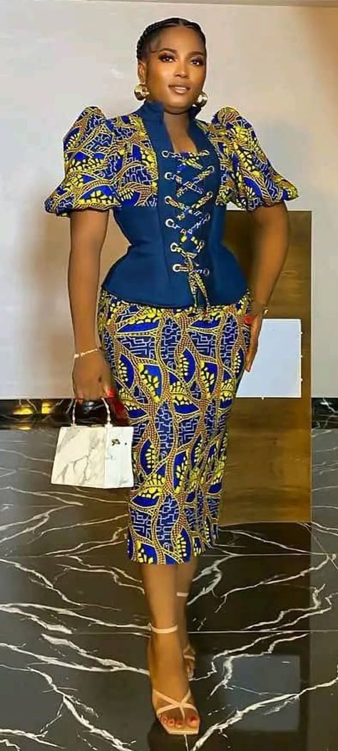 Ankara Dress Styles For Church, Short Skirt And Blouse, Skirt And Blouse Ankara, Church Skirt, Ankara Skirt And Blouse Styles, African Wears, Classy Short Dresses, African Blouses, Ankara Short Gown Styles