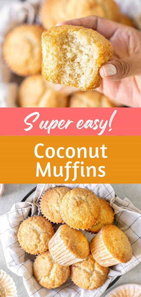 Very easy, bakery-style coconut muffins that rise wonderfully and have a soft, moist crumb. They're plain, flavorful and perfect for breakfast, Easter brunch, bake sales and as a back-to-school snack. You can use regular-sized or jumbo muffin pans. They keep well and can be frozen. Coconut Muffin Recipes, Muffin Cups Recipes, Cups Recipes, Brunch Bake, Best Freeze Dried Food, Baking Holiday, Bakery Style Muffins, Coconut Muffins, Clean Baking