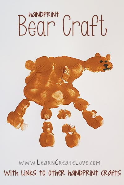 Bear Hand Print Craft, Bear Art Projects For Toddlers, Teddy Bear Handprint Craft, Forest Animals Handprints, Forest Animal Handprint Art, Woodland Animal Handprint Art, Brown Handprint Craft, Brown Bear Brown Bear Handprint Crafts, Three Little Bears Craft Preschool