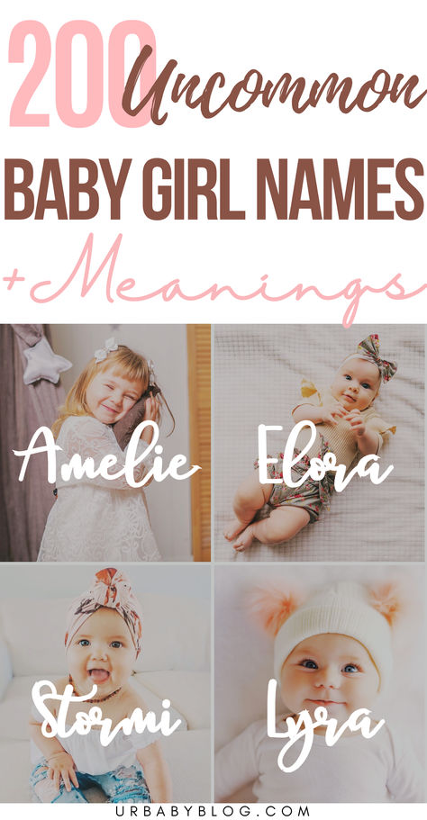 These are uncommon romantic baby girl names you’re going to love. See this baby names list for girls. #babygirlnames #girlnames #babygirlnameslist A Baby Names Girl, Unique Baby Girl Names List, Unique Girl Names List, Baby Names Girl List, Unique A Names, Girls Name List, Girls Names List, Spanish Baby Girl Names, Spanish Girl Names