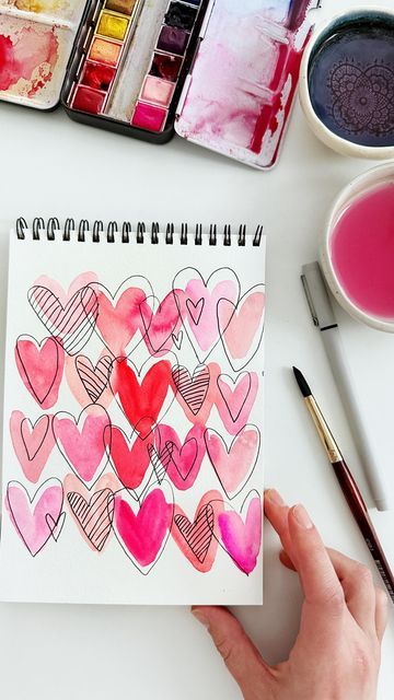 Watercolour Valentines Day Card, Easy Valentine Watercolor, Valentine Card Watercolor Diy, Valentine Cards Painted, Valentine Card Ideas For Friends Diy Valentine's Day, Pink Watercolour Painting, Love Watercolor Art, Valentines Cards Handmade Watercolor, Valentine’s Day Watercolor Painting