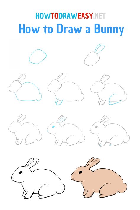 How to Draw a Bunny - How to Draw Easy How To Draw A Bunny For Kids, How To Draw A Rabbit, How To Draw A Bunny, Drawing Rabbits, Cut Drawings, Rabbit Drawing Easy, Draw Rabbit, Draw A Bunny, Rabbit Tutorial