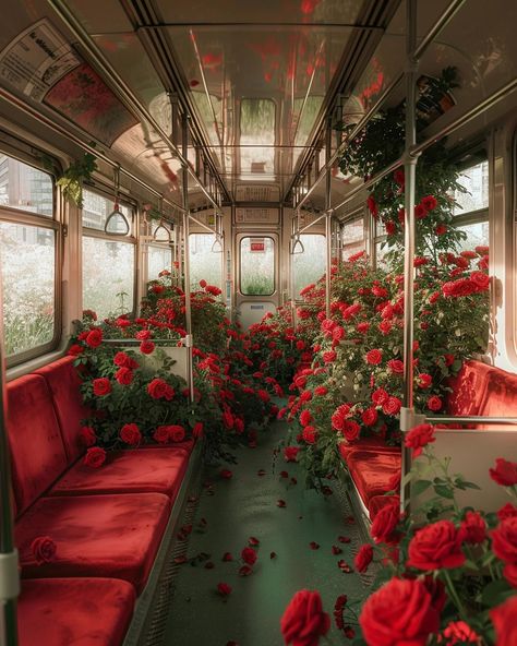 metro trains covered with roses 🥀 made by @aidelycs & AI Train Aesthetic, Metro Train, Abandoned City, Reference Photos For Artists, Person Drawing, House Arch Design, April 22, Hd Picture, Digital Art Girl