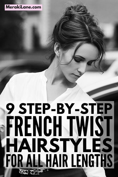 Easy Elegant Updo For Fine Hair, How To French Twist Hair Tutorials, French Twist Updo Medium Length Hair, French Twist For Short Hair Tutorial, Cali Twist Updo, Cali Twist Hair, Modern Hair Updo Classy, Medium Hair French Twist, Classic Updos For Medium Length Hair