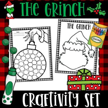 How The Grinch Stole Christmas - (Worksheets, Craftivities, and Playdough Mats)) Grinch Playdough Free Printable, Grinch Craft For Kindergarten, Grinch Craft For Preschool, Kindergarten Grinch Activities, Grinch Activities For Kindergarten, Grinch Prek Activities, Grinch Day Preschool Activities, Grinch Day Activities For Kindergarten, Kindergarten Grinch Day