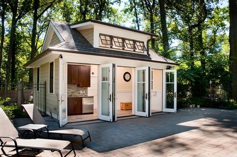 small house ideas window ideas guest house Dormer House, Pool House Shed, Pool Guest House, Backyard Guest Houses, Pool House Designs, Shed Dormer, Pool House Plans, House Shed, Outdoor Patio Space