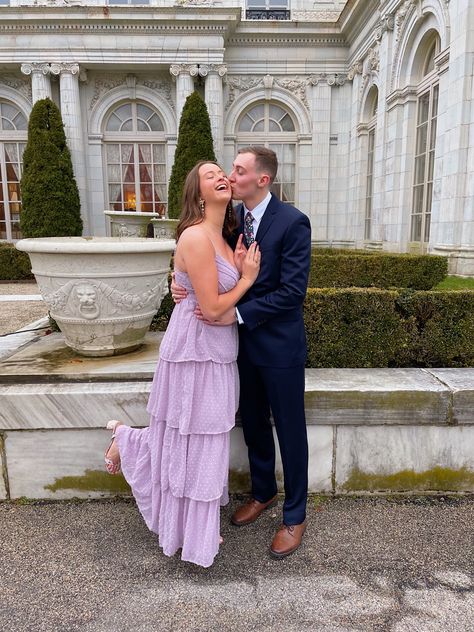 Lilac Homecoming Dress, Lavender Prom, Dress Couple, Tiered Prom Dress, Couples Pose, Summer Beach Dress, Purple Outfits, Couple Outfits, Dress Summer