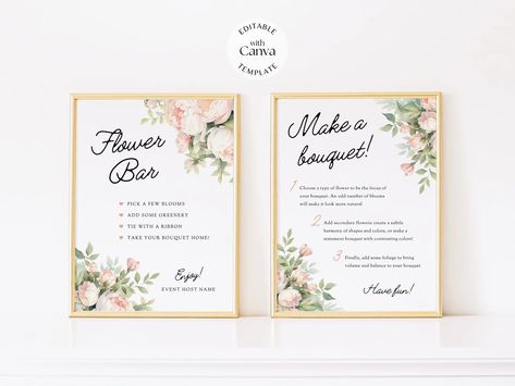 Flower Bar & Make a Bouquet Signs Templates Bundle, Diy Floral Arrangement Instructions for Guests Party Favors, Wedding Florist Business - Etsy Bouquet Bar, Florist Business, Make A Bouquet, Bar Signage, Party Favors Wedding, Making A Bouquet, Flower Bar, Floral Arrangements Diy, Watercolor Graphic