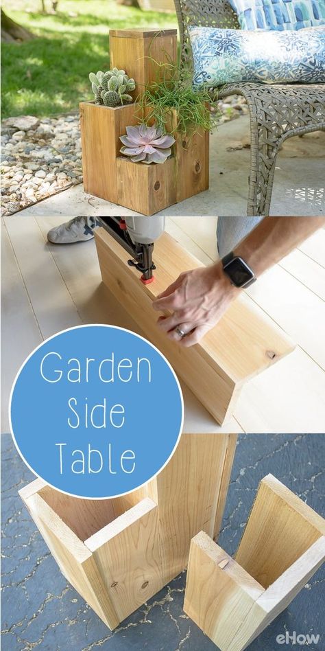 Sidobord i trädgården/altanen :D Garden Side Table, Workshop Plans, Green Woodworking, Have Inspiration, Diy Holz, Small Gardens, Planter Boxes, Outdoor Projects, Diy Wood Projects