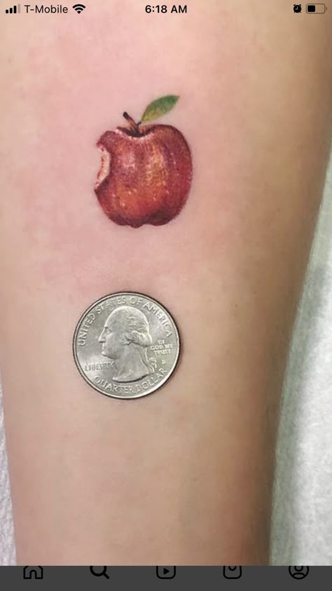 Apple Teacher Tattoo, Realistic Apple Tattoo, Bitten Apple Tattoo, Red Apple Tattoo, Apple Core Tattoo, Apple Tattoo Ideas, Teacher Tattoos, Apple Tattoo, New York Tattoo