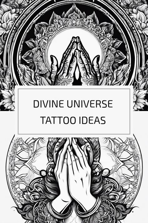 Explore beyond traditional divine tattoo designs for a celestial, divine body art statement! Let your ink tell tales of spiritual connections, inner peace, and cosmic awe. Feeling inspired? Dive into more divine tattoo ideas on our website and spark your creativity! #tattooideas #divinetattoos Divine Love Tattoo, Sacred Symbols Spirituality, As Above So Below Tattoo Words, Divine Feminine Energy Tattoo, Universe Tattoo Spiritual, Pleiades Tattoo, Metaphysical Tattoos, Universe Tattoo Ideas, Celestial Tattoo Ideas