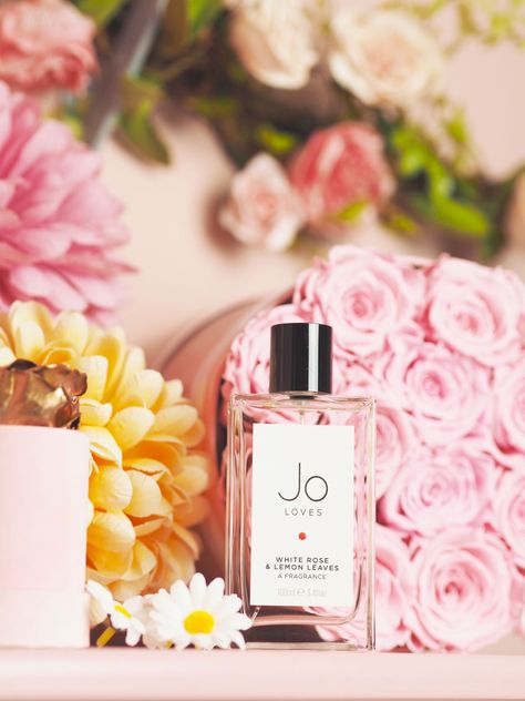 Jo Loves 'White Roses & Lemon Leaves' perfume. Perfume photography inspiration, fragrance photoshoot ideas. Jo Loves packaging. It’s rich with roses and opulence, but it’s zesty and fresh with the scent of foliage and hints of lemon. Jo Loves perfume, Jo Loves fragrance.  #fashionforlunch #jolovesperfume #joloves #perfumereview Sjp Lovely Perfume, Fragrance Photoshoot, Jo Loves Perfume, Fresh Rose Perfume, Jo Malone Velvet Rose And Oud, Jovoy Paris Perfume, Jo Loves, Product Photoshoot, Luxury Perfumes