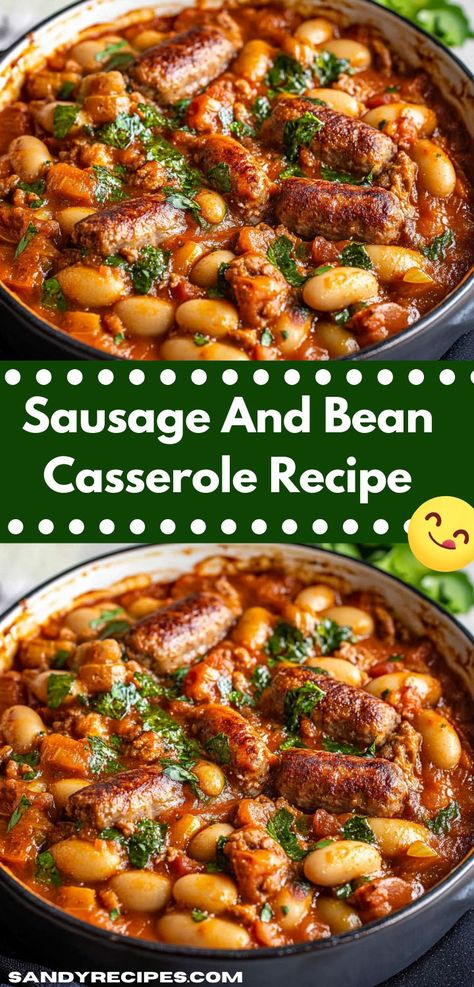 Searching for dinner ideas easy and flavorful? This Sausage And Bean Casserole Recipe is your answer. A perfect blend of sausage and bean recipes, it’s ideal for dinner recipes for family or a simple dinner for two. Smoked Sausage And Green Beans Recipes, Sausage And Butter Bean Casserole, Potatoe And Sausage Casserole Recipes, Easy Sausage Casserole Recipes, Sausagemeat Recipes Dinners, Dinner With Sausage Links, Bean And Sausage Recipes, Dinner With Breakfast Sausage, Italian Sausage Recipes For Dinner Casseroles