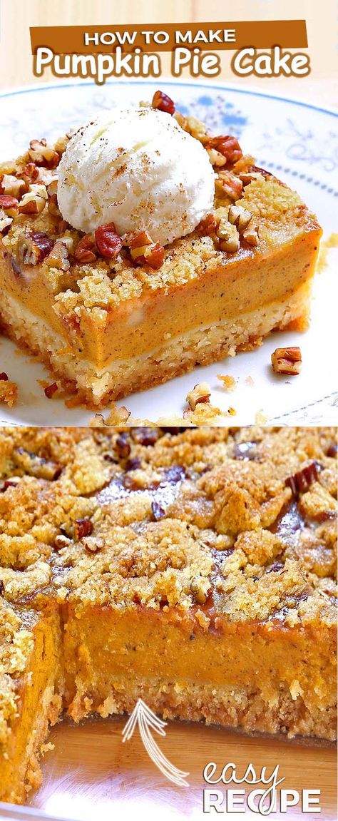 Pumpkin Pie Cake, Fall Dessert Recipes Easy, Fall Deserts, Pumpkin Eater, Easy Cook, Pumpkin Recipes Easy, Pumpkin Cake Recipes, Postre Keto, Pumpkin Recipe