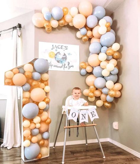 FIRST Trip Around the Sun | CatchMyParty.com Diy Birthday Number, Boys First Birthday Party Ideas, Boys 1st Birthday Party Ideas, Baby Birthday Decorations, Baby Boy 1st Birthday Party, 1st Birthday Party Decorations, 1st Birthday Party Themes, 1st Birthday Decorations, Baby Boy 1st Birthday