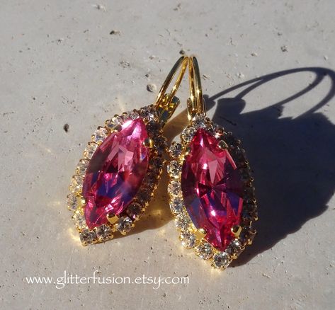 Anna Wintour Style, Crystal Statement Earrings, Gold Dangle Earrings, Sparkly Earrings, Bridal Parties, Fancy Jewellery, Earrings Pink, Pink Earrings, Gold Earrings Dangle