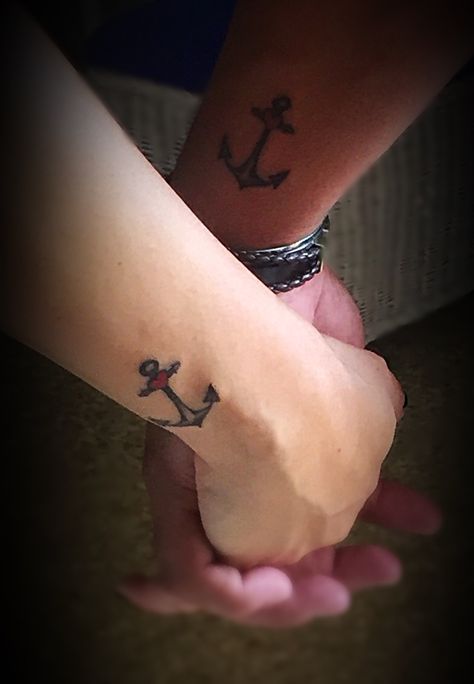 Anchor Tattoo Couples, Anchor Matching Tattoos Couple, Husband And Wife Anchor Tattoos, Anchor Couple Tattoos Ideas, Couples Anchor Tattoo Ideas, Couple Matching Tattoo, Anchor Tattoos, Matching Tattoo, Couple Matching