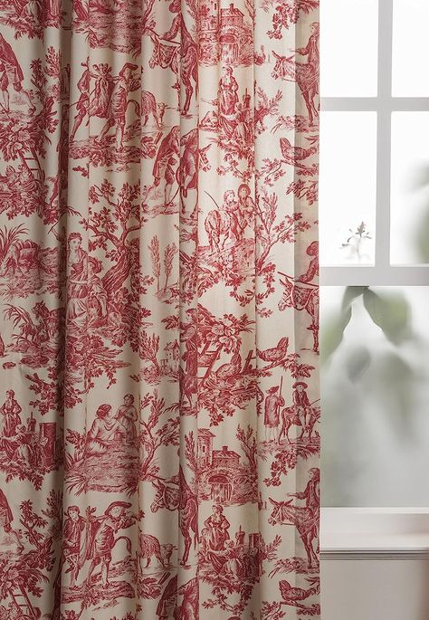 Amazon.com: Maison d' Hermine Tailored Curtain 100% Cotton One Panel 50"x124" Curtains, Easy Hanging with a Rod Pocket & Loop for Living Rooms Bedrooms Offices, The Miller - Red - Spring/Summer : Home & Kitchen Red Curtains Living Room, Toile Curtains, Textile Painting, Red Toile, French Country Bedrooms, Red French, Country Curtains, Red Curtains, Country Bedroom