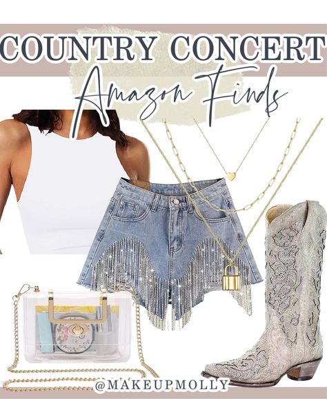 Country Concert Outfit Summer, Outfit Ideas Country, Cowboy Boots White, Outfits Nashville, Rhinestone Shorts, Summer Country Concert Outfit, Sparkly Bodysuit, Nashville Outfit, Sparkly Shorts