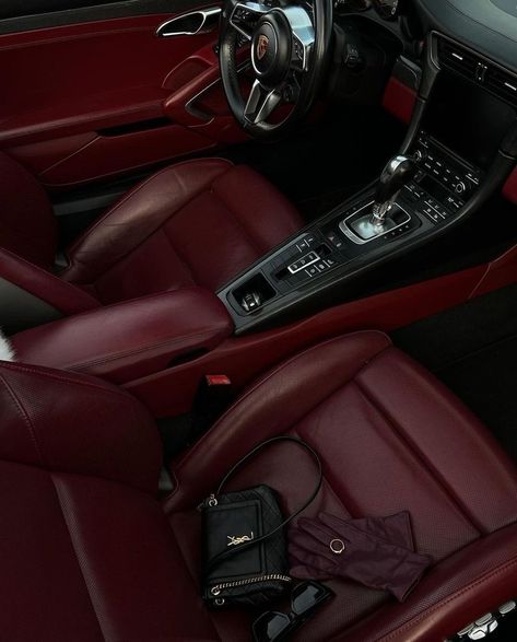 Dark Red Car Interior, Black Porsche Red Interior, Red Wine Porsche, Maroon Car Interior, Wine Red Interior, Cars With Red Interior, Red Leather Interior Cars, Burgundy Car Interior, Black Car Red Interior