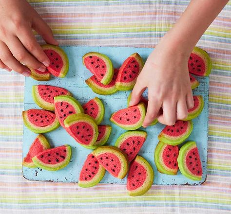 Watermelon sugar cookies Watermelon Sugar Cookies, Watermelon Wedge, Watermelon Sugar, Bbc Good Food, Green Food Coloring, Red Food Coloring, Bbc Good Food Recipes, Red Food, Sugar Cookies Recipe