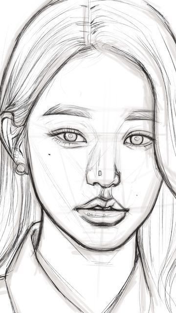 Kpop Sketches Pencil, Drawing Face Reference Sketch, Sketch Ideas Portraits, Wonyoung Drawing Pencil, Ryujin Drawing Sketch, Wonyoung Sketch Pencil, Faces To Draw Sketches, Sketch Ideas Face, Kpop Idol Drawing Easy