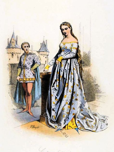 French ceremonial robes in the reign of Charles V, 1364. 14th Century Fashion, Ceremonial Robes, 14th Century Clothing, Century Dress, French Outfit, Middle Age Fashion, Medieval Costume, Century Clothing, Medieval Dress