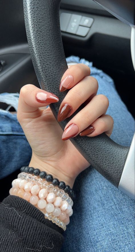 Nude and Brown Line Nail Design Fall Color Almond Shape Gel Polish  

Pink Beaded Stack Bracelet 
Black Beaded Bracelet 
Tourmaline Stone Nail Design Fall, Line Nail Designs, Swirl Nail, Fall Nail Design, Neutral Nail Designs, Swirl Nail Art, Neutral Nail, Badass Aesthetic, Lines On Nails