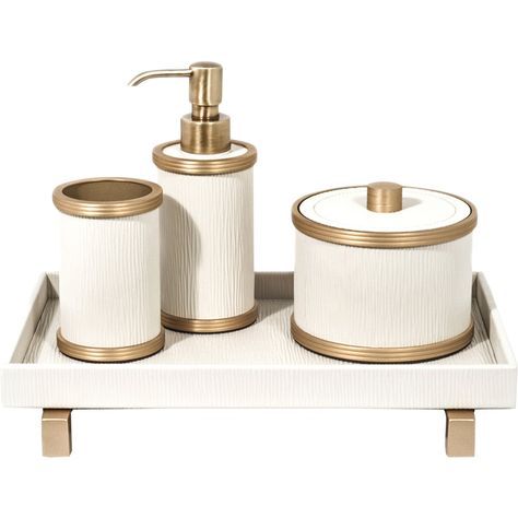 Ensure an attractive aesthetic with the Carol Bathroom Set.###ABOUT###CAPTIVATING COLLECTIONA stunning selection of everyday essentials such as the toothbrush holder and soap dispenser, the contemporary Carol Collection by Pinetti will instantly elevate any interior. HIGH-END HYGEINEA refined range of simply stunning storage solutions, the prestige Pinetti brand has developed a captivating collection of exquisite bathroom additions, providing everything from toothbrush holders to tissue boxes.## Fancy Soap Dispenser, Art Deco Soap Dispenser, Gold Soap Dispenser, Gold Hand Soap Dispenser, Metal Soap Dispenser, Bathroom Addition, Park Homes, Bathroom Sets, Tissue Boxes