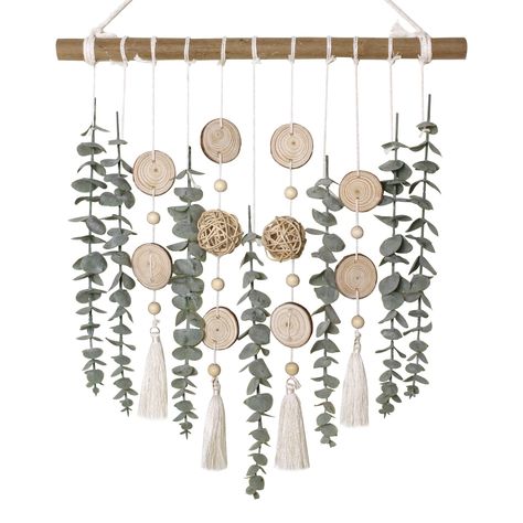 PRICES MAY VARY. BOHO HOME DECORATION - Our boho wall decor featured with solid wood branch and chips, handmade tassels and wicker balls, the combination presents the delicate texture and realistic looking, suitable for adding natural feeling to any places in your home all year round. PURE HANDMADE - Our eucalyptus wall decor using pure handmade. Each leaf and tassel is assembled and detachable by hand, and you can adjust the length of thread according to your need. SIZE & MATERIAL - The branch Dowel Projects, Boho Crib Mobile, Faux Greenery Decor, Mom Bathroom, Nursery Mobiles, Fake Greenery, Rustic Farmhouse Bedroom, Spare Bathroom, Viking Decor